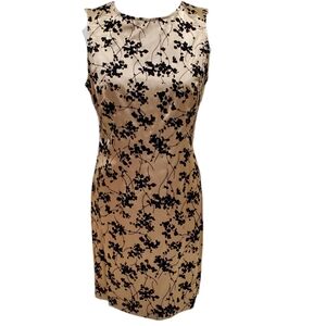 Vintage Y2K Ceduxion sleeveless dress women's sz 7 tan satin black velvet print